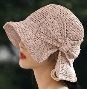 Pale Pink Bow Straw Hat
